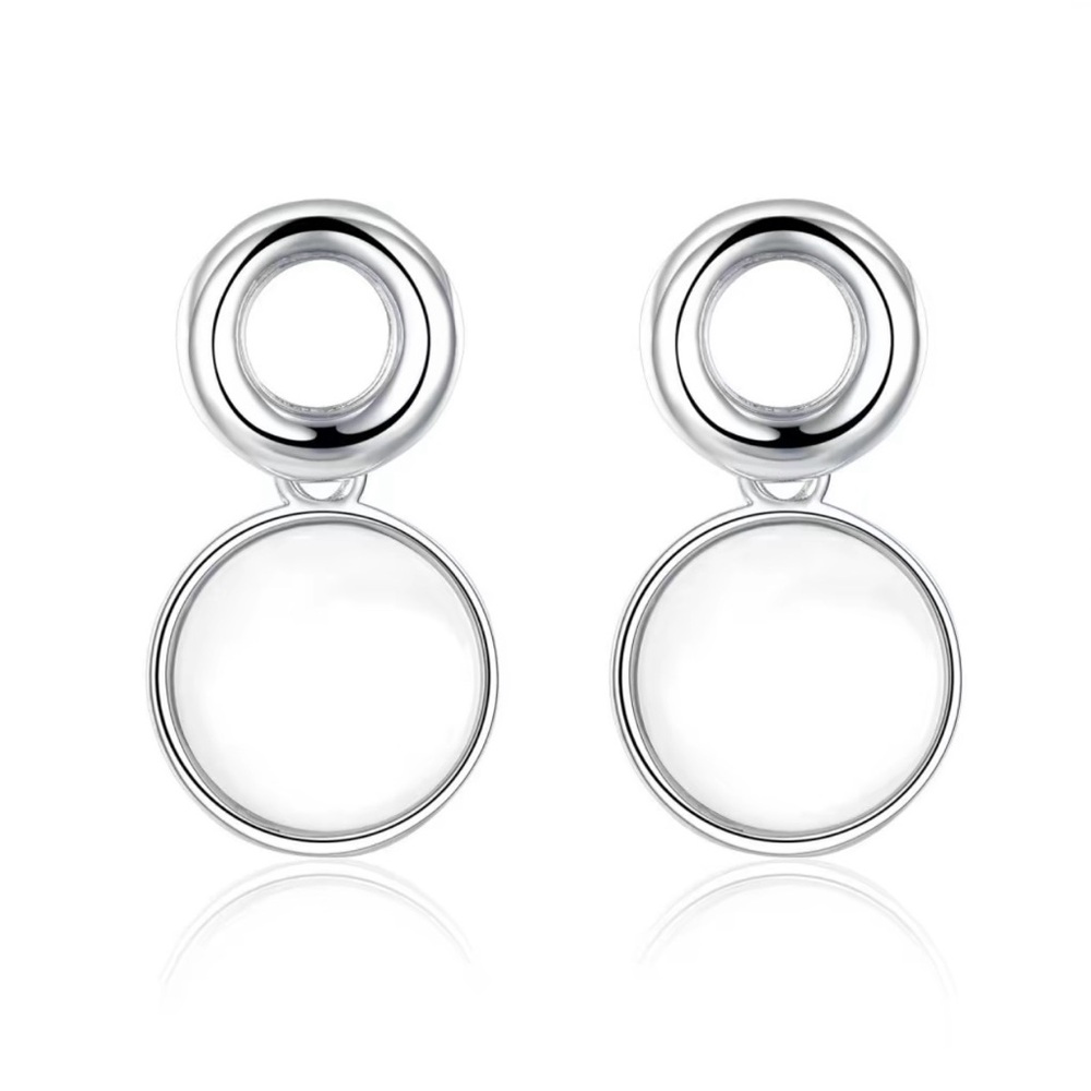 Silver-Tone Geometric Circle Drop Earrings – Modern Minimalist Statement Jewelry